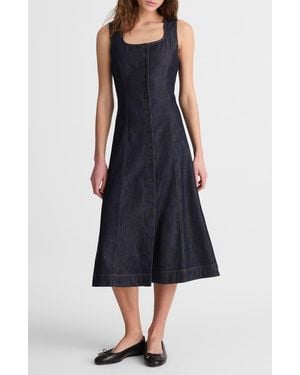 Madewell Seamed Button Front Midi Dress - Blue