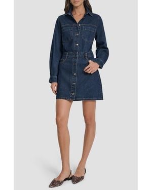 DKNY Long Sleeve Denim Shirtdress - Blue