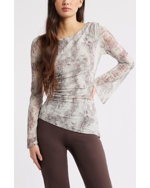 Open Edit Mesh Bell Sleeve Top - White