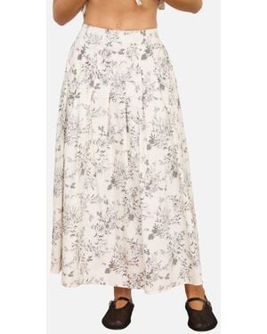 Blu Pepper Floral Toile Pleated Midi Skirt - Natural