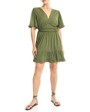 Max Studio V-Neck Flutter Sleeve Short Dress - Green