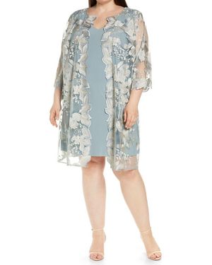Alex Evenings Embroidered Lace Mock Jacket Cocktail Dress - Blue