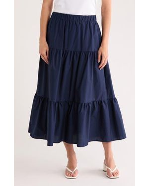 Sanctuary Tiered Cotton Poplin Skirt - Blue