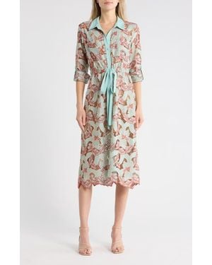 L'Agence Emilio Floral Long Sleeve Midi Shirtdress - Multicolor