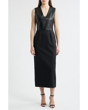BOSS Drumialda Wool & Leather Column Dress - Black