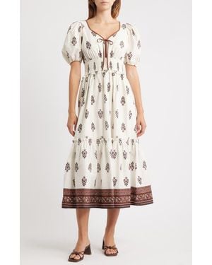 Moon River Smocked Puff Sleeve Maxi Dress - White