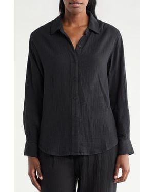 Splendid Gauze Button-Up Shirt - Black