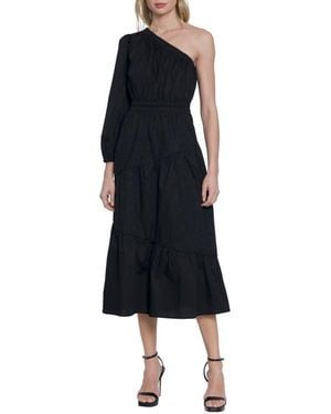 Donna Morgan One-Shoulder Puff Sleeve Stretch Cotton Midi Dress - Blue