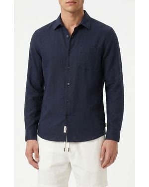 Onia Long Sleeve Linen Blend Button-Up Shirt - Blue