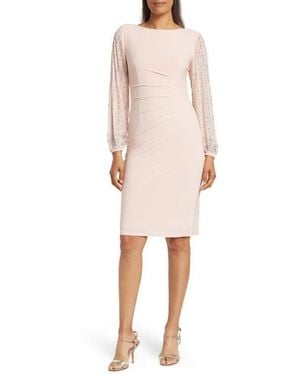Marina Beaded Long Sleeve Sheath Dress - Natural