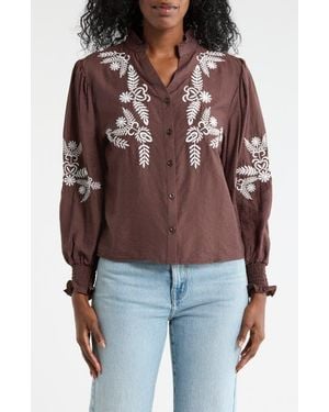 Forgotten Grace Embroidered Buttoned Top - Brown