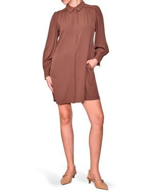 MELLODAY Long Sleeve Crepe Shirtdress - Red