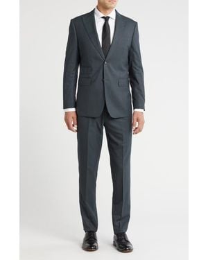 English Laundry Stripe Trim Fit Peak Lapel Wool Blend Two-Piece Suit - Blue