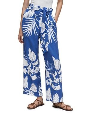 Mango Tropical Print Wide Leg Paperbag Pants - Blue
