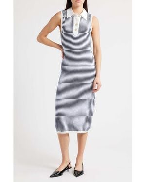 FRAME The Bold Stripe Knit Polo Midi Dress - Blue