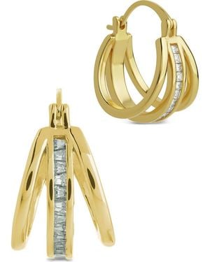Sterling Forever Concepcion Triple Row Cubic Zirconia Hoop Earrings - Metallic