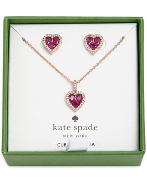 Kate Spade Spell It Out Cubic Zirconia Heart Pendant Necklace & Stud Earrings Set - White