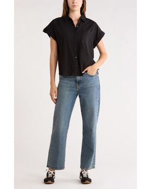 Melrose and Market Mixed Media Button-Up Shirt - Blue