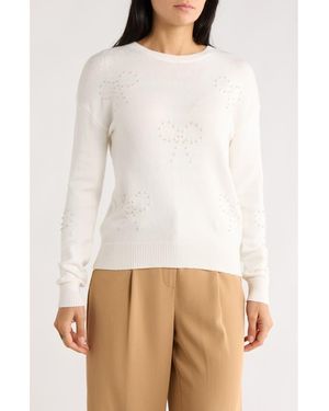Joseph A Pearly Bow Embellished Sweater - White