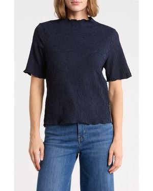 Adrianna Papell Floral Textured Knit Top - Blue