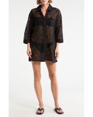 Boho Me Lace Front Cover-Up Shirt - Black