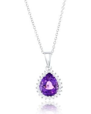 Simona Pear Cut Semiprecious Stone & Cubic Zirconia Halo Pendant Necklace - Multicolor