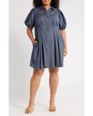 Eliza J Cotton Puff Sleeve Shirtdress - Blue