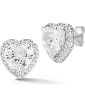 Glaze Jewelry Heart Cubic Zirconia Stud Earrings - Metallic