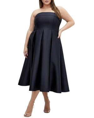 City Chic Tiffany Strapless Fit & Flare Dress - Blue