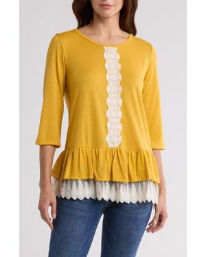 Forgotten Grace Lace Trim Long Sleeve Peplum Top - Orange