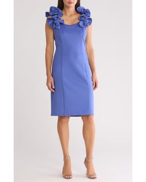 Julia Jordan Donna Ricco Ruffle Shoulder Sheath Dress - Blue
