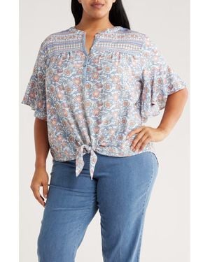 Ruby Rd. Novelty Tie Front Button-Up Shirt - Blue