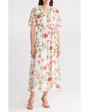 Sandra Darren Floral Short Sleeve Faux Wrap Maxi Dress - Multicolor