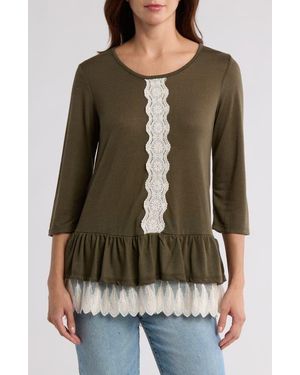 Forgotten Grace Lace Trim Long Sleeve Peplum Top - Brown