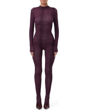 Naked Wardrobe Animal Print Closed Toe Jumpsuit - Purple