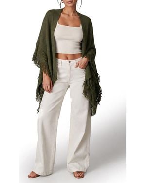 Saachi Embroidery Fringed Ruana - Green