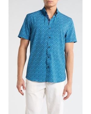 Con.struct Slim Fit Large Floral Short Sleeve Button-Down Shirt - Blue