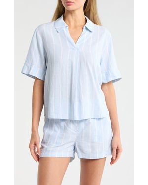 Caslon Stripe Linen Blend Popover Top - White