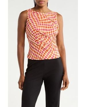 Diane von Furstenberg Athena Check Ruched Top - Orange