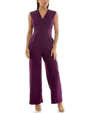 Nina Leonard Surplice V-Neck Wide Leg Jumpsuit - Purple