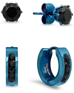 Steeltime Set Of 2 Crystal Stud & Huggie Hoop Earrings - Blue