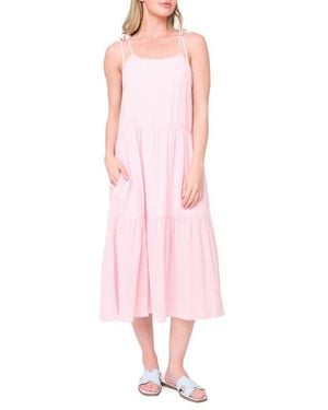 Gibsonlook Tie Strap Tiered Midi Dress - Pink