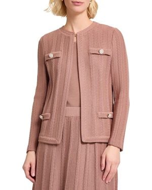 Misook Heritage Braided Cable Soft Knit Jacket - Pink