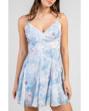Beivy Floral Godet Fit And Flare Minidress - Blue
