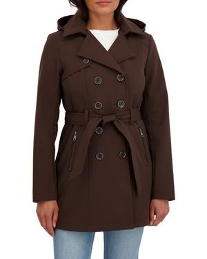 Sebby Water-Resistant Hooded Double-Breasted Trench Coat - Brown