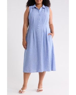 Max Studio Stripe Sleeveless Midi Shirtdress - Blue