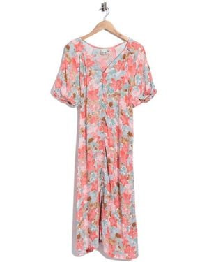 Ichi Floral Print Tie Waist Dress - Red