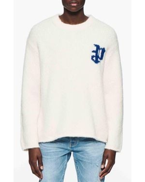 Purple Brand Relaxed Fit Alpaca & Wool Blend Intarsia Logo Pullover - Blue