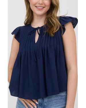 Blu Pepper Pin Tuck Pleat Ruffle Top - Blue