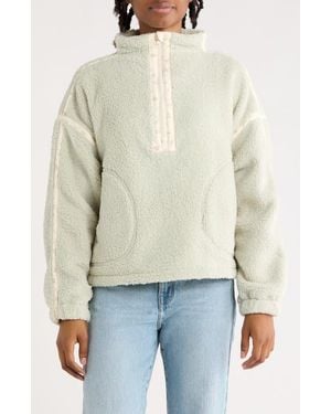 Thread & Supply Corduroy Trim Faux Shearling Half Zip Pullover - White